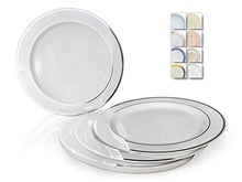 Load image into Gallery viewer, &quot; OCCASIONS &quot; 40 Plates Pack, Heavyweight Disposable Wedding Party Plastic Plates (9&#39;&#39; Luncheon Plate, White &amp; Silver Rim)
