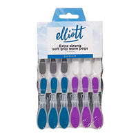 Elliott Plastic Extra Strong Soft Grip Wave Pegs, Pack Of 24
