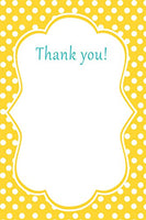 30 Blank Thank You Cards Yellow Polka Dots Design Baby Shower Birthday Party + 30 White Envelopes