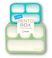 Leakproof Bento-Box Lunch-Boxes for Women, Kids. Large Green 4 Compartments and Mini Blue 3 Compartment Containers for Lunches, Snacks. BPA Free Set of 2.