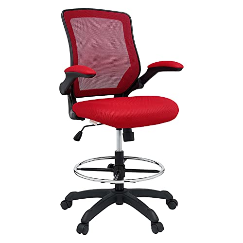 Modway MO-EEI-1423-RED Reception Desk Flip-Up Arm Drafting Chair in Red
