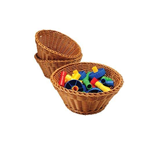 Constructive Playthings Round Plastic Brown Woven Baskets, Set of 3