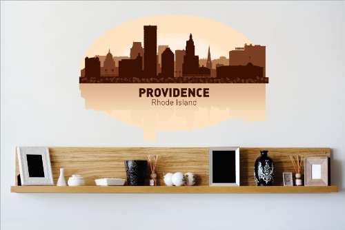Decals - Providence Rhode Island Skyline City View Beautiful Scene Landmarks, Buildings & Water Picture Art Mural Size 24 Inches X 48 Inches - Vinyl Wall Sticker - 22 Colors Available