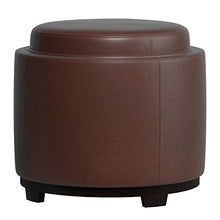 Load image into Gallery viewer, Safavieh Hudson Collection Chloe Leather Single Tray Round Storage Ottoman, Cordovan
