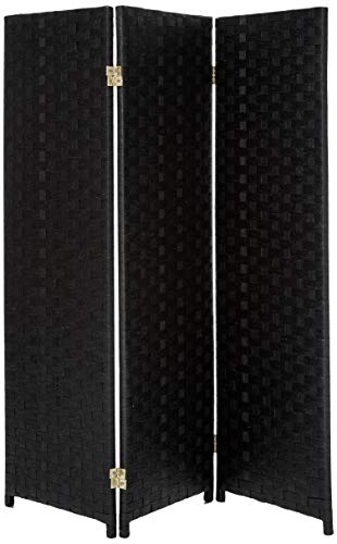 4 ft. Short Woven Fiber Folding Screen - Black - 3 Panel