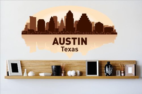 Decals - Austin Texas TX Skyline City View Beautiful Scene Landmarks, Buildings & Water Picture Art Mural Size 24 Inches X 48 Inches - Vinyl Wall Sticker - 22 Colors Available