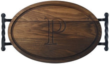 Load image into Gallery viewer, BigWood Boards W410-STWB-P Oval Cutting Board with Twisted Ball Handle, 12-Inch by 18-Inch by 1-Inch, Monogrammed&quot;P&quot;, Walnut
