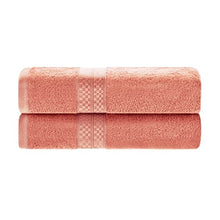 Load image into Gallery viewer, SUPERIOR Bath Towel Set, Rayon Cotton Blend, Ideal for Bathroom, Guest Bathroom, and Beach, Modern Style with Solid Dobby Border, Includes 2 Pieces; Bath Towels 30 x 54, Salmon

