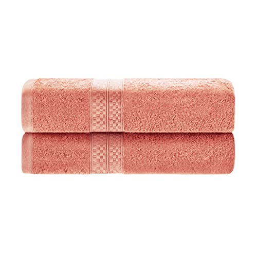 SUPERIOR Bath Towel Set, Rayon Cotton Blend, Ideal for Bathroom, Guest Bathroom, and Beach, Modern Style with Solid Dobby Border, Includes 2 Pieces; Bath Towels 30 x 54, Salmon