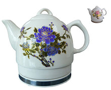 Load image into Gallery viewer, FixtureDisplays Teapot Ceramic Electric Kettle Warm Plate, Black Peony Decor, Gift, New,15000!
