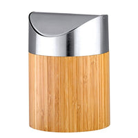 axentia Bonja Cosmetic bin Made of Bamboo and Stainless Steel matt Brushed Swing lid bin, Small Cosmetics Mini bin with Insert Bathroom Waste bin, 0.8 litres, Silver/Wood, 12 x 12 x 16.5 cm