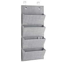 Load image into Gallery viewer, mDesign Soft Fabric Wall Mount/Over Door Hanging Storage Organizer - 4 Large Cascading Pockets - Holds Office Supplies, Planners, File Folders, Notebooks - Textured Print - Gray
