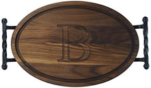 Load image into Gallery viewer, BigWood Boards W410-STWB-B Oval Cutting Board with Twisted Ball Handle, 12-Inch by 18-Inch by 1-Inch, Monogrammed&quot;B&quot;, Walnut
