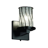 Justice Design Group Wire Glass 1-Light Wall Sconce - Matte Black Finish with Swirl with Clear Bubbles Wire Cage with Blown Glass Shade