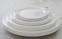 Load image into Gallery viewer, &quot; OCCASIONS &quot; 240 Plates Pack, Heavyweight Wedding Party Disposable Plastic Plates (10.5&#39;&#39; Dinner Plates, White &amp; Silver Rim)
