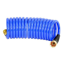 Load image into Gallery viewer, HoseCoil 3/8 inch Self Coiling Garden, Marine, RV, Outdoor Water Hose (25 feet, Blue)
