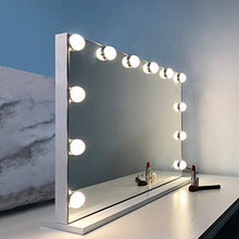 Load image into Gallery viewer, WAYKING Makeup Mirror with Lights, Hollywood Lighted Vanity Mirror with Touch Screen Dimmer, Tabletop Mirror with USB Charging Port, 3 Color Lighting Modes, White (H17.3 X L22.8 Inch)

