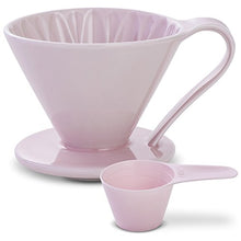 Load image into Gallery viewer, Pour Over Coffee Dripper by Sanyo Sangyo: Porcelain Ceramic 1-to-4 Cup Brewer in 5 Beautiful Colors | Unique Drip Coffee Maker for Fresh Filter CoffeeElegant Smart Design: Better Brewing (Pink)
