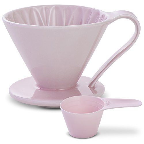 Pour Over Coffee Dripper by Sanyo Sangyo: Porcelain Ceramic 1-to-4 Cup Brewer in 5 Beautiful Colors | Unique Drip Coffee Maker for Fresh Filter CoffeeElegant Smart Design: Better Brewing (Pink)