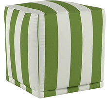 Load image into Gallery viewer, Majestic Home Goods Sage Vertical Stripe Indoor / Outdoor Bean Bag Ottoman Pouf Cube 17&quot; L x 17&quot; W x 17&quot; H

