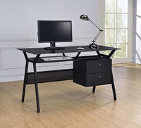 Coaster CO-800436 Modern 55-Inch Office Computer Desk Workstation with Black Tempered Glass Top Keyboard 2-Drawer Storage, 55.00Lx 23.50W x 30.75H