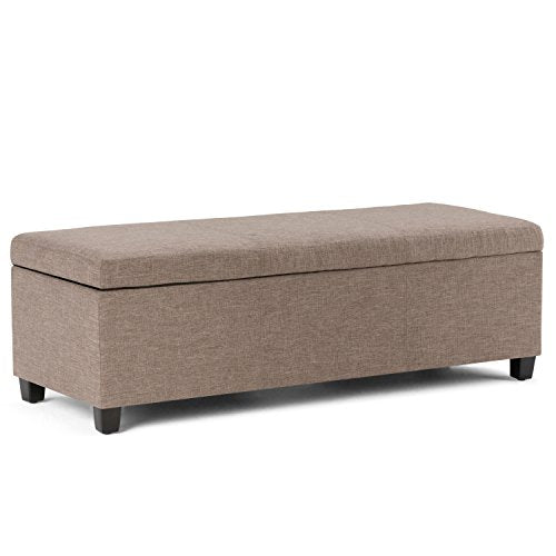 Simpli Home Avalon 48 Inch Wide Rectangle Lift Top Storage Ottoman Bench In Upholstered Fawn Brown L