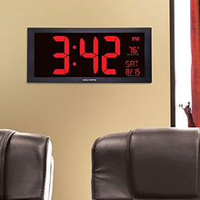Load image into Gallery viewer, AcuRite 75100 Large Digital Clock with Indoor Temperature | LED Wall Clock with Date and Fold-Out Stand - 18&quot;
