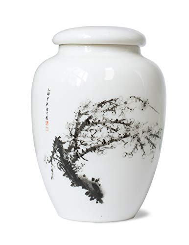 Dahlia Oriental Ink Painting Porcelain Tea Tin/Tea Storage/Tea Caddy/Tea Canister, Plum Blossom