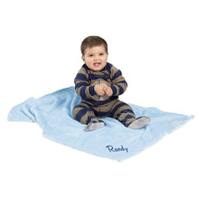 Load image into Gallery viewer, Nicholas Embroidered Boy Name Personalized Microfiber Plush Blue Baby Blanket
