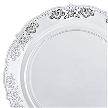 Load image into Gallery viewer, &quot; OCCASIONS&quot; 120 Plates Pack, Vintage Style, Disposable Wedding Party Plastic Plates (10.25&#39;&#39; Dinner Plate, Portofino Clear &amp; Silver)
