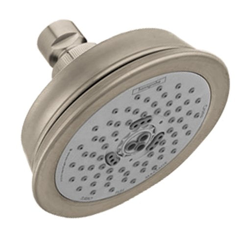 hansgrohe Croma 100 Classic 5-inch Showerhead Easy Install Classic 3-Spray Full, Pulsating Massage, Intense Turbo Easy Clean with QuickClean in Brushed Nickel, 04070820