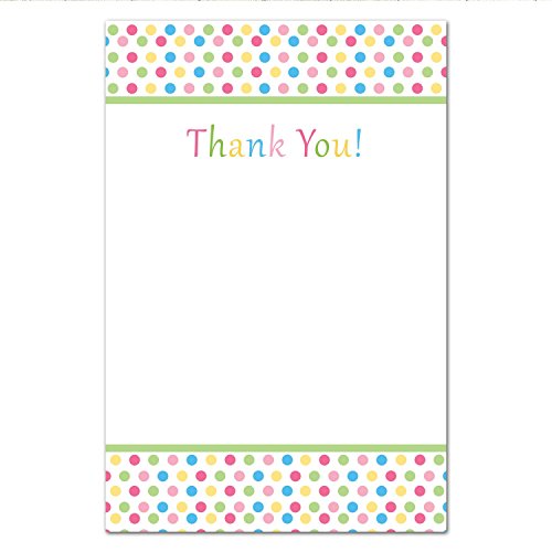 30 Blank Thank You Cards Pink Green Blue Yellow Polka Sprinkle Design Baby Shower Birthday Party + 30 White Envelopes