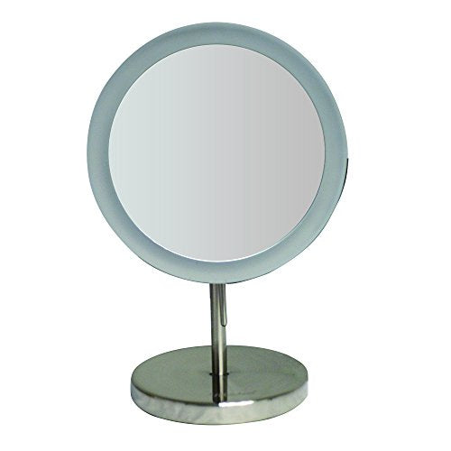 Whitehaus Collection WHMR106-BN Whitehaus Round Freestanding Led 5X Magnified Mirror, Brushed Nickel