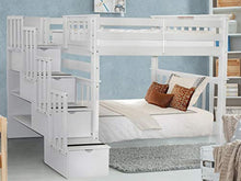 Load image into Gallery viewer, Bedz King Tall Stairway Bunk Beds Twin over Twin with 4 Drawers in the Steps, White
