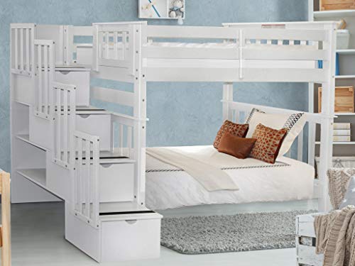 Bedz King Tall Stairway Bunk Beds Twin over Twin with 4 Drawers in the Steps, White