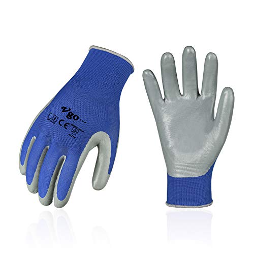 Vgo 10Pairs Safety Work Gloves, Gardening Gloves, Non-slip Nitrile coating, Dipping Gloves (Size XL, Blue, NT2110)