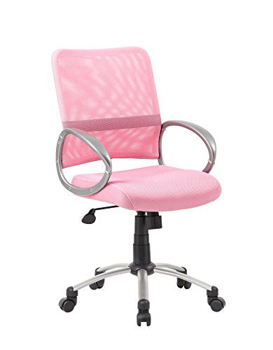 Boss Office Products Mesh Back Task Chair with Pewter Finish in Pink