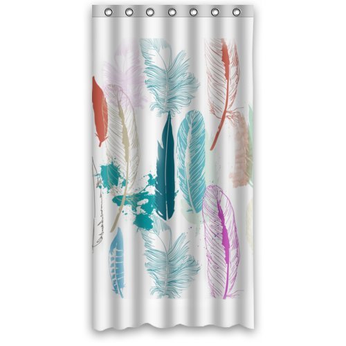FUNNY KIDS' HOME Fashion Design Waterproof Polyester Fabric Bathroom Shower Curtain Standard Size 36(w) x72(h) with Shower Rings - The Beautiful Colorful Feathers