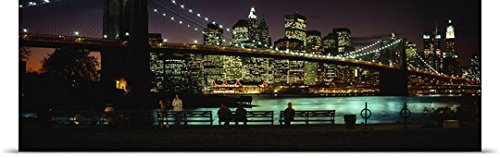 GREATBIGCANVAS Entitled Suspension Bridge lit up at Dusk, Brooklyn Bridge, East River, Manhattan, New York City, New York State Poster Print, 90