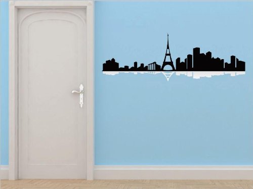 Decals - Paris Capital of France Skyline View Beautiful Scene Landmarks, Buildings & Water Picture Art Mural - Size 20 Inches X 80 Inches - Vinyl Wall Sticker - 22 Colors Available