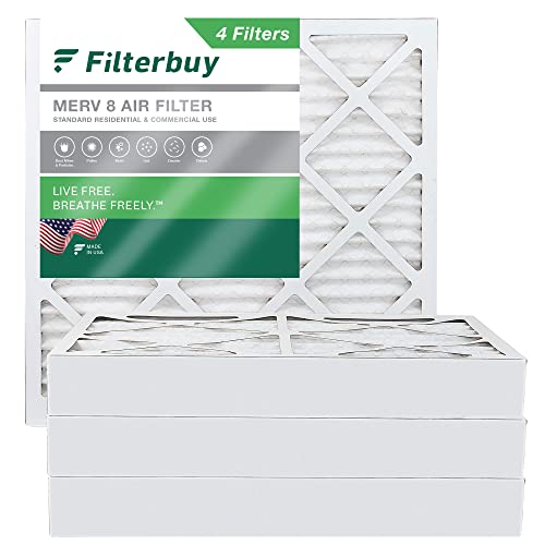 Filterbuy 16x16x4 Air Filter MERV 8 Dust Defense (4-Pack), Pleated HVAC AC Furnace Air Filters Replacement (Actual Size: 15.50 x 15.50 x 3.75 Inches)