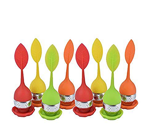CRIVERS 8pc Practical Loose Leaf Tea Infuser, Stainless Steel Tea Strainer & Tea Steeper & Teapot With Long Silicone Leaf Shape Handle