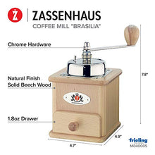Load image into Gallery viewer, Zassenhaus Brasilia Coffee Mill, Beechwood Manual Coffee Bean Grinder, Traditional Hand Crank Coffee Mill,Natural/Chrome

