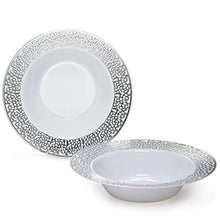 Load image into Gallery viewer, &quot; OCCASIONS&quot; 120 Bowls Pack, Heavyweight Disposable Wedding Party Plastic Bowls (12 oz Soup Bowl, Florence in White &amp; Silver)
