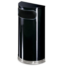 Load image into Gallery viewer, Rubbermaid Commercial SO820PLBK Half Round Receptacle, 9 Gallon, 18-Inch x9-Inch x32-Inch, Black/Chrome
