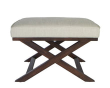 Load image into Gallery viewer, Cortesi Home OT168333 Ari &quot;X&quot; Bench in Linen Fabric with Walnut Wood Legs, Beige
