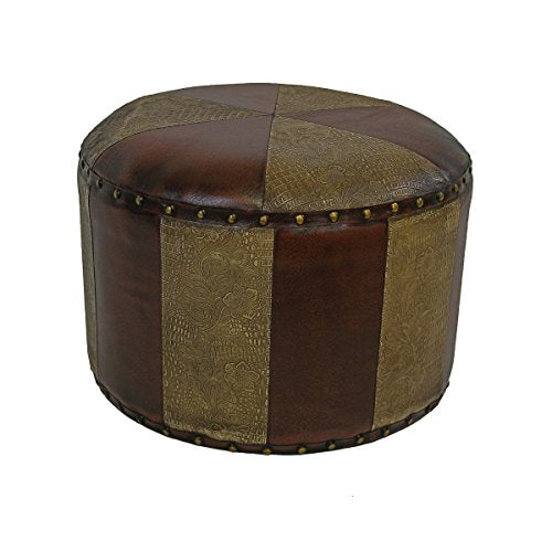 Mixed Patch Work Mini Round Faux Leather Stool YWLF-2526-MX by International Caravan
