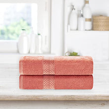Load image into Gallery viewer, SUPERIOR Bath Towel Set, Rayon Cotton Blend, Ideal for Bathroom, Guest Bathroom, and Beach, Modern Style with Solid Dobby Border, Includes 2 Pieces; Bath Towels 30 x 54, Salmon
