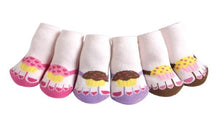 Load image into Gallery viewer, Jazzy Toes Flip Flop Cupcake Cutie Infant and Baby Cotton Socks, Set of 3 Pairs (12-24 months)
