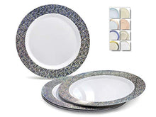 Load image into Gallery viewer, &quot; OCCASIONS&quot; 120 Plates Pack, Heavyweight Disposable Wedding Party Plastic Plates (7.5&#39;&#39; Appetizer/Dessert Plate, Hollywood in White &amp; Silver)
